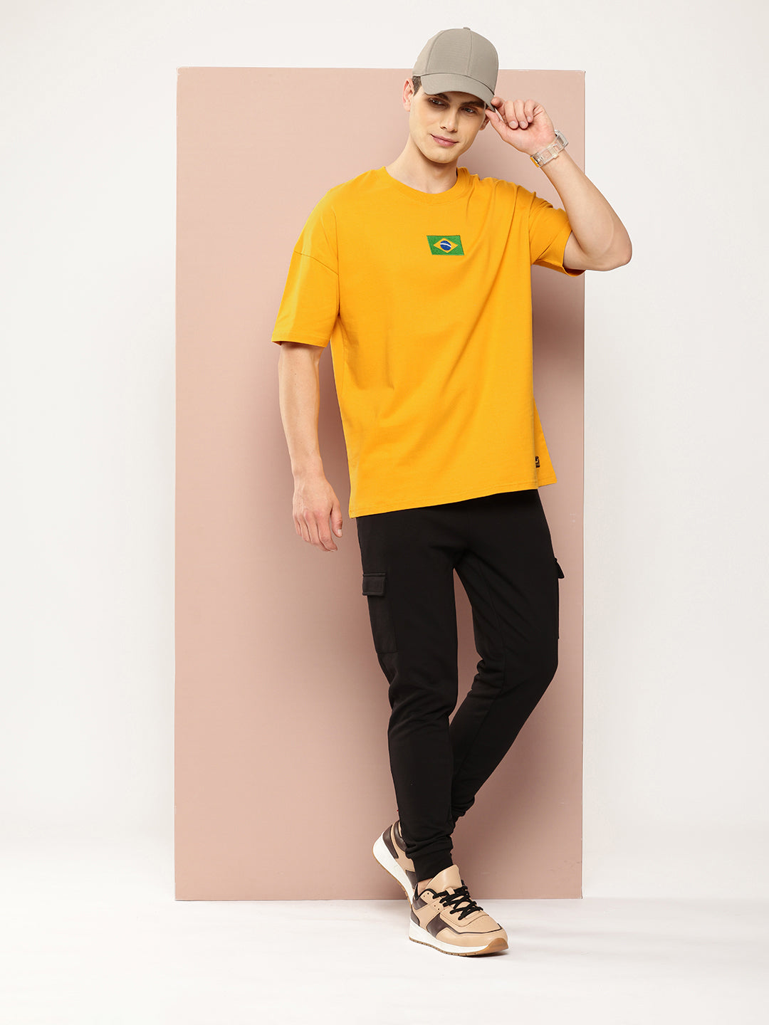 Mens Half Sleeve Drop Shoulder Embroidery Oversized Fit T-Shirts