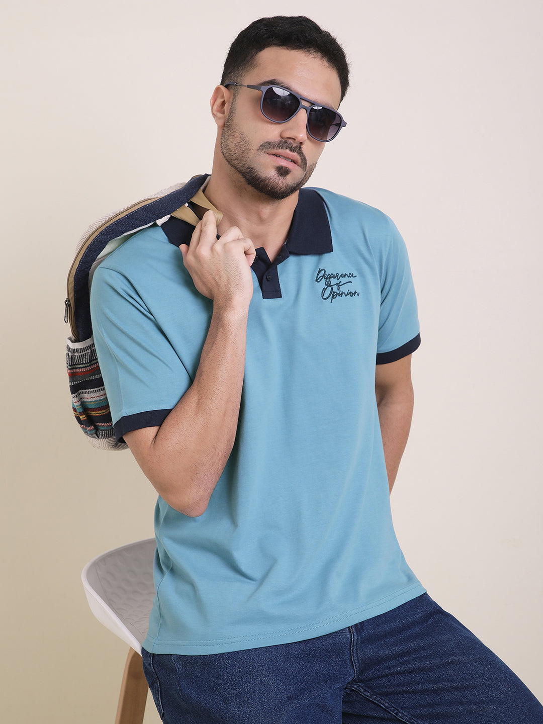 Mens Half Sleeve Polo Neck Back Embroidered Relaxed Fit Tshirts