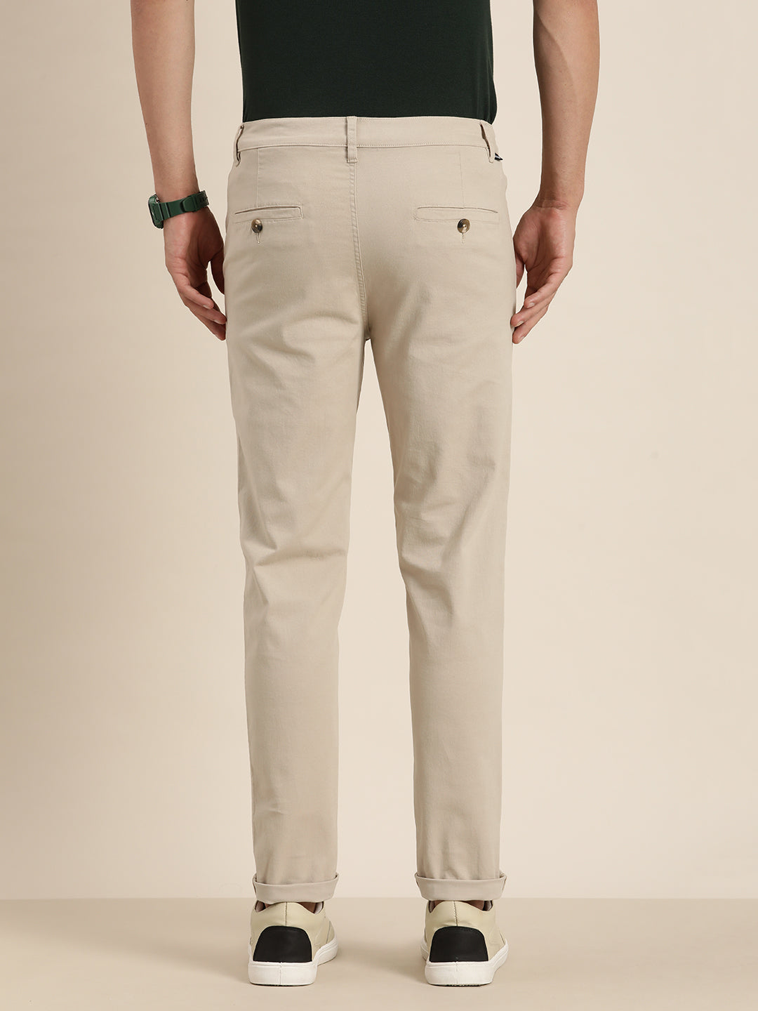 Men Solid Ankle-Length Chinos Trousers