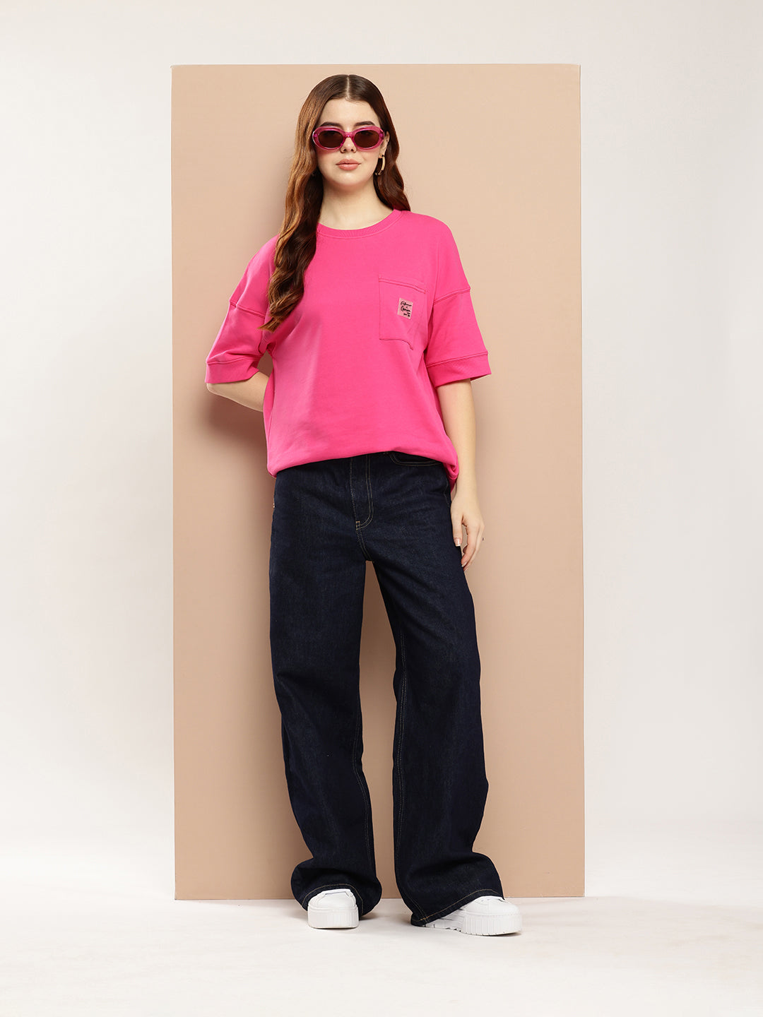 Womens Half Sleeve Round Neck Solid Oversized Fit Tshirts