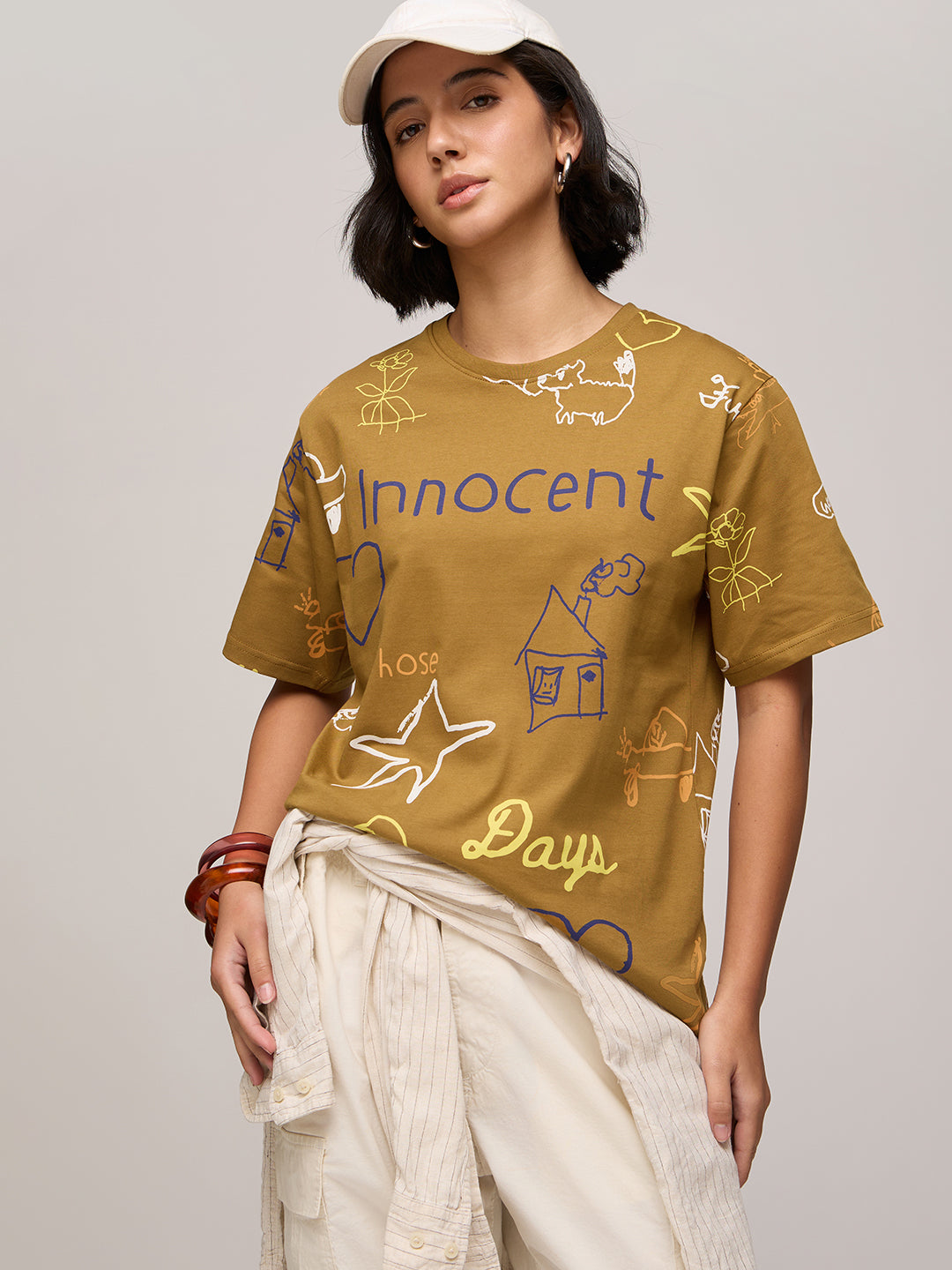 Womens Printed Oversized Fit Cotton T-Shirt