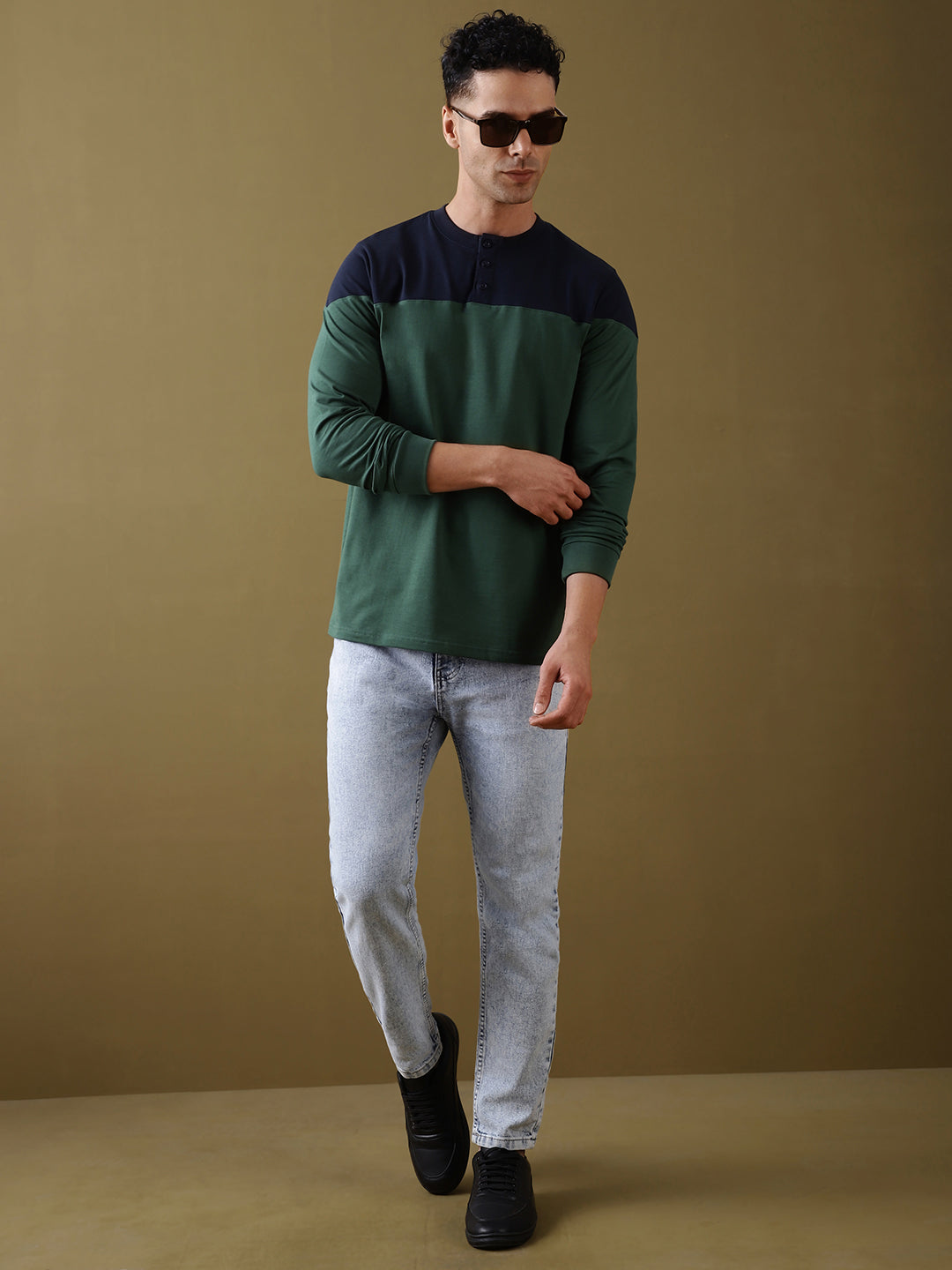 Mens Full Sleeve Henley Neck Regular Fit T-Shirts