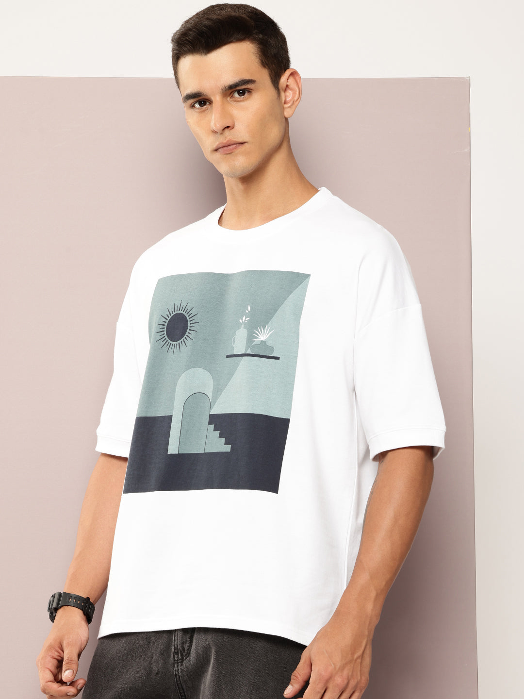 Mens Half Sleeve Round Neck Printed Oversized Fit Tshirts