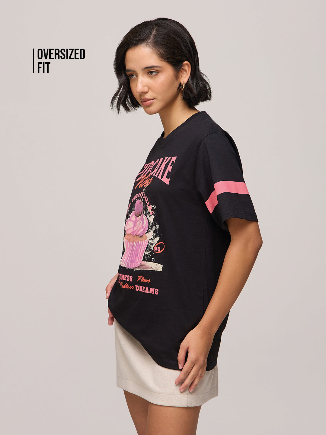 Womens Printed Oversized Fit Cotton T-Shirt