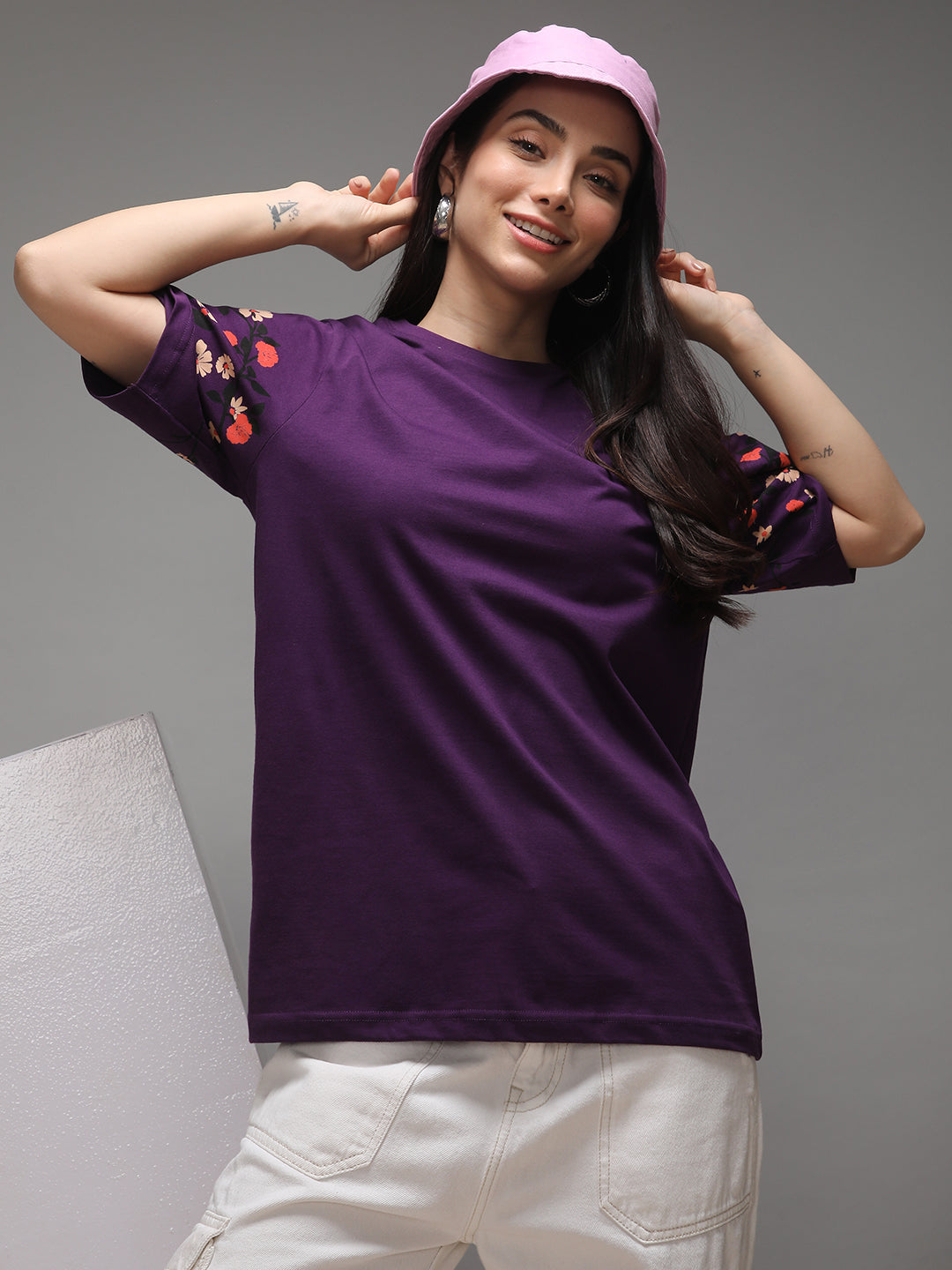 Womens Half Sleeve Round Neck Printed Oversized Fit Tshirts