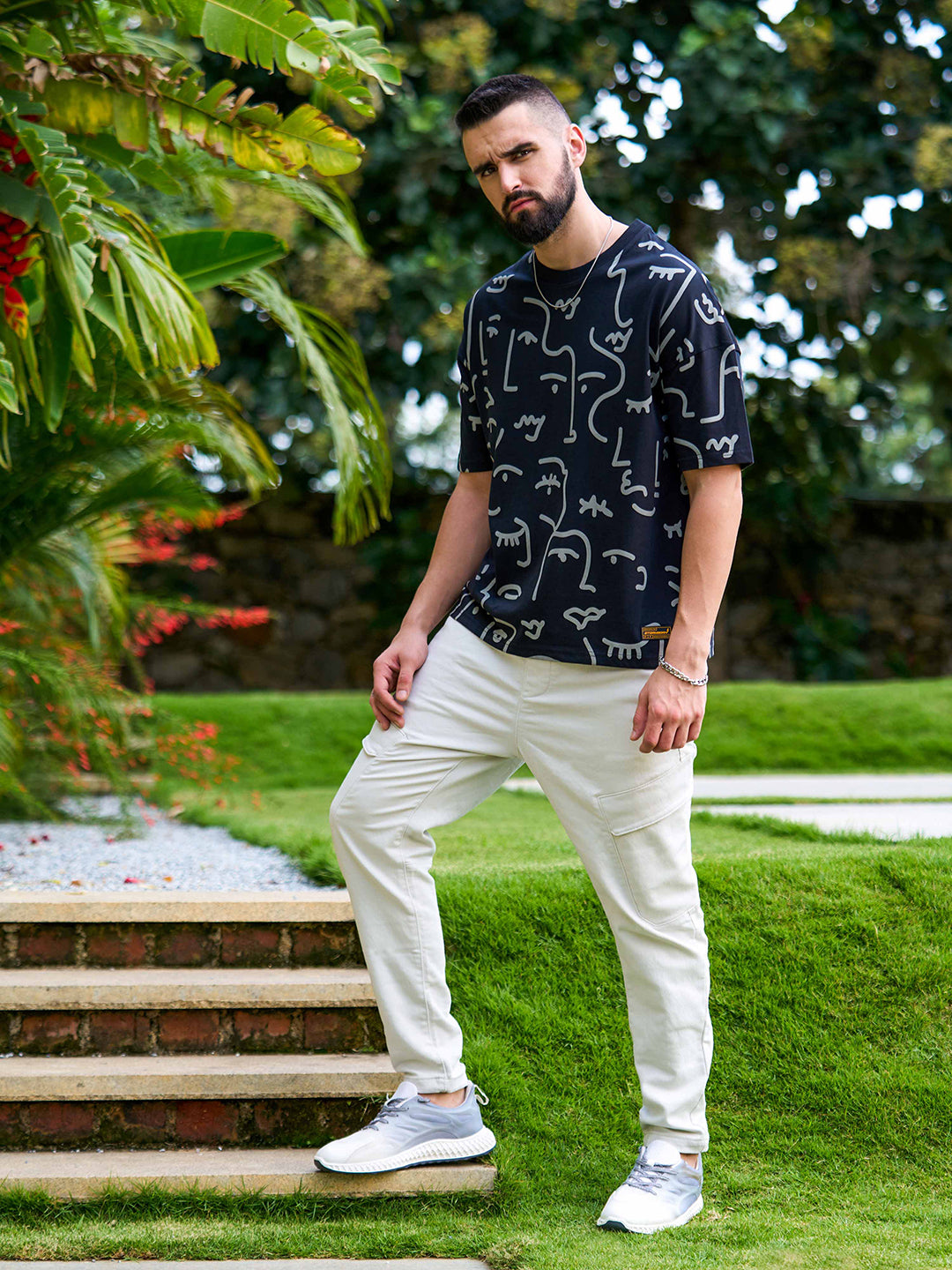 Mens Half Sleeve Drop Shoulder Printed Oversized Fit T-Shirts