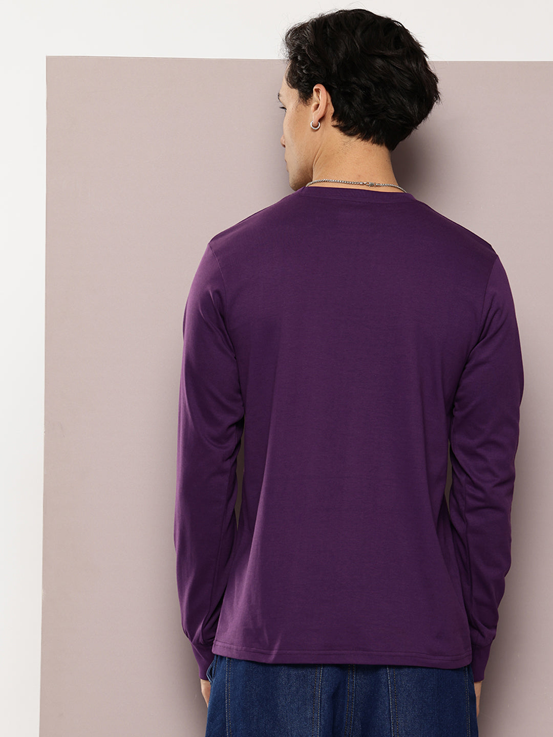 Mens Full Sleeve Round Neck Solid Regular Fit Tshirts
