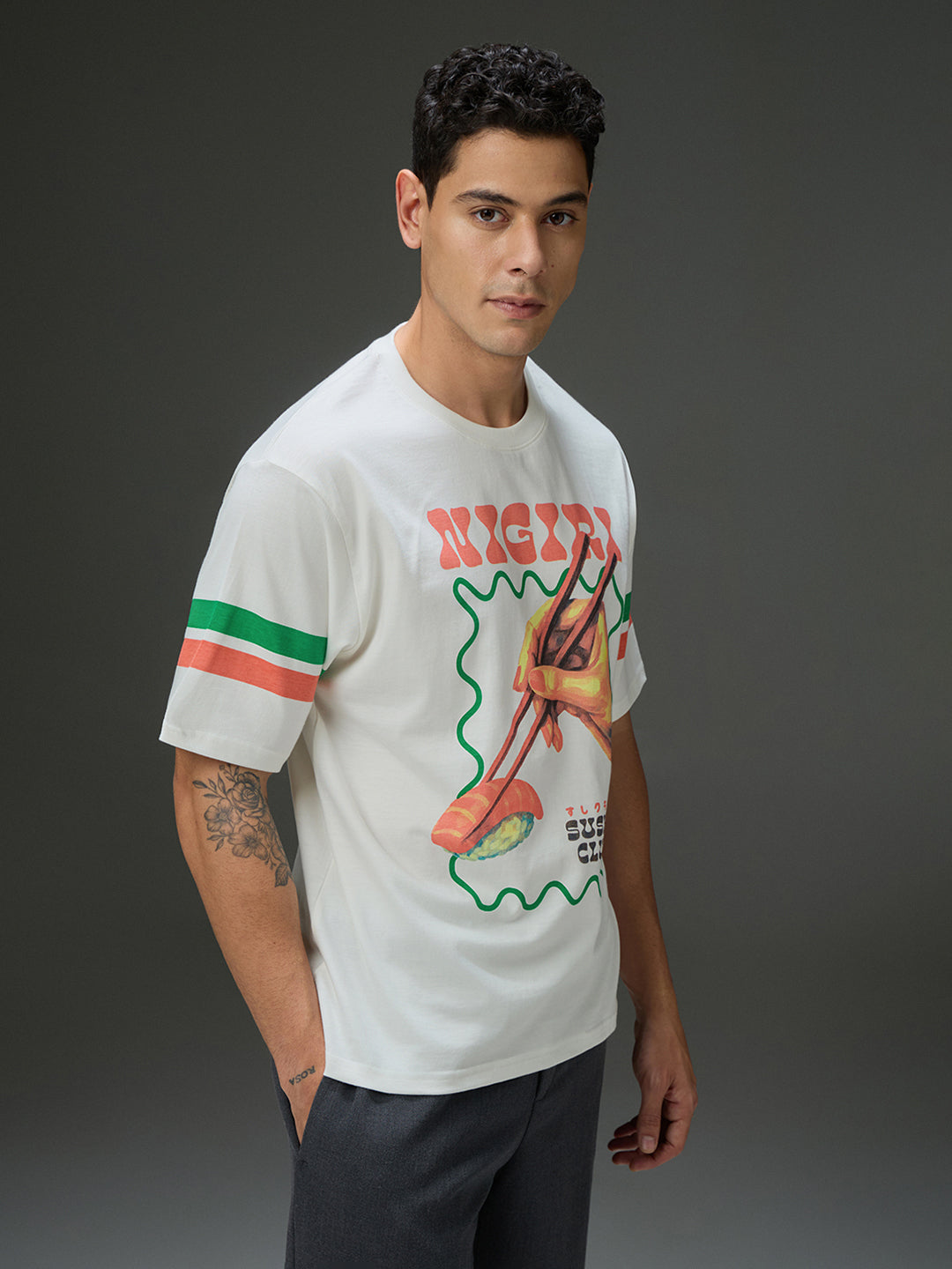 Mens Round Neck Half Sleeve Printed Oversized Fit Tshirt