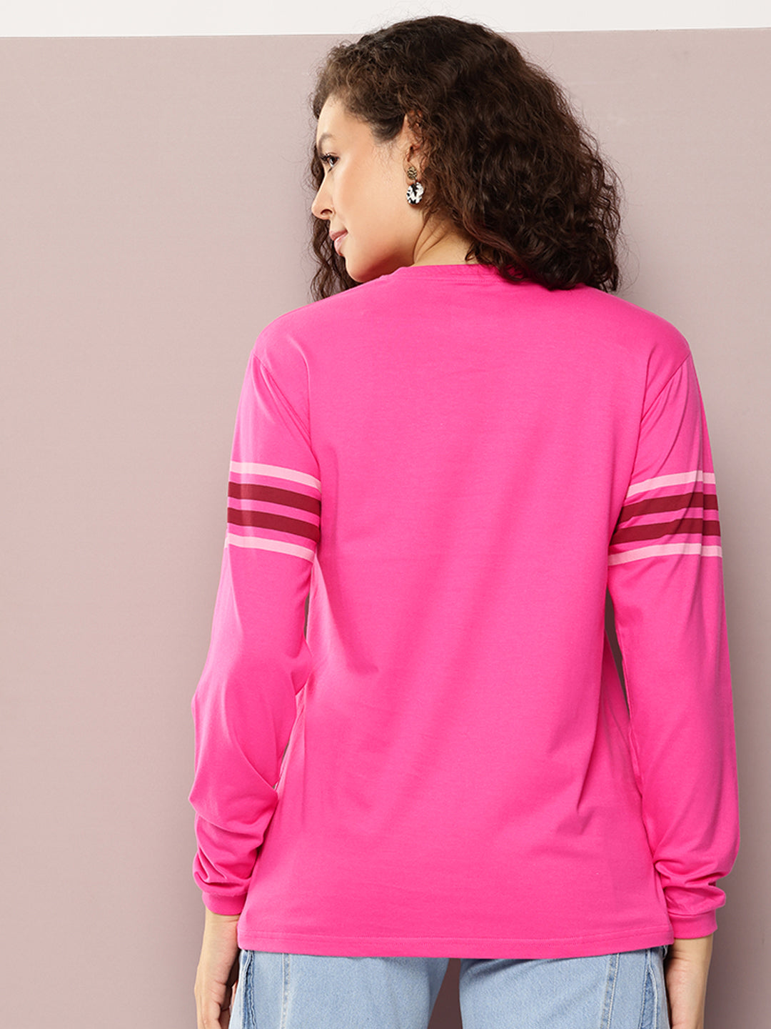 Womens Full Sleeve Round Neck Printed Oversized Fit Tshirts