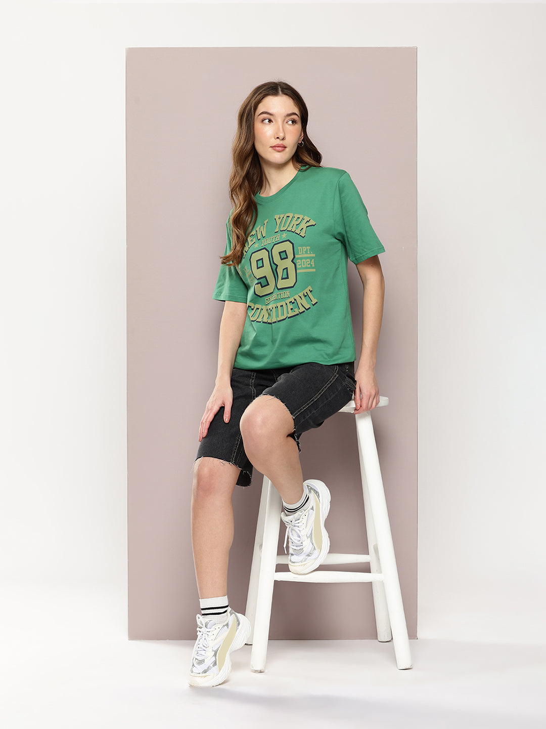 Womens Half Sleeve Round Neck Printed Oversized Fit Tshirts