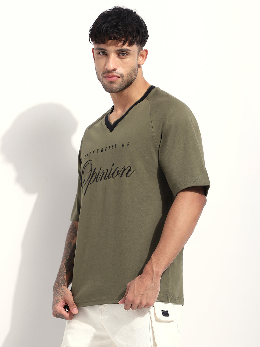 Mens Half Sleeve V-Neck Embroidered Oversized Fit Tshirts
