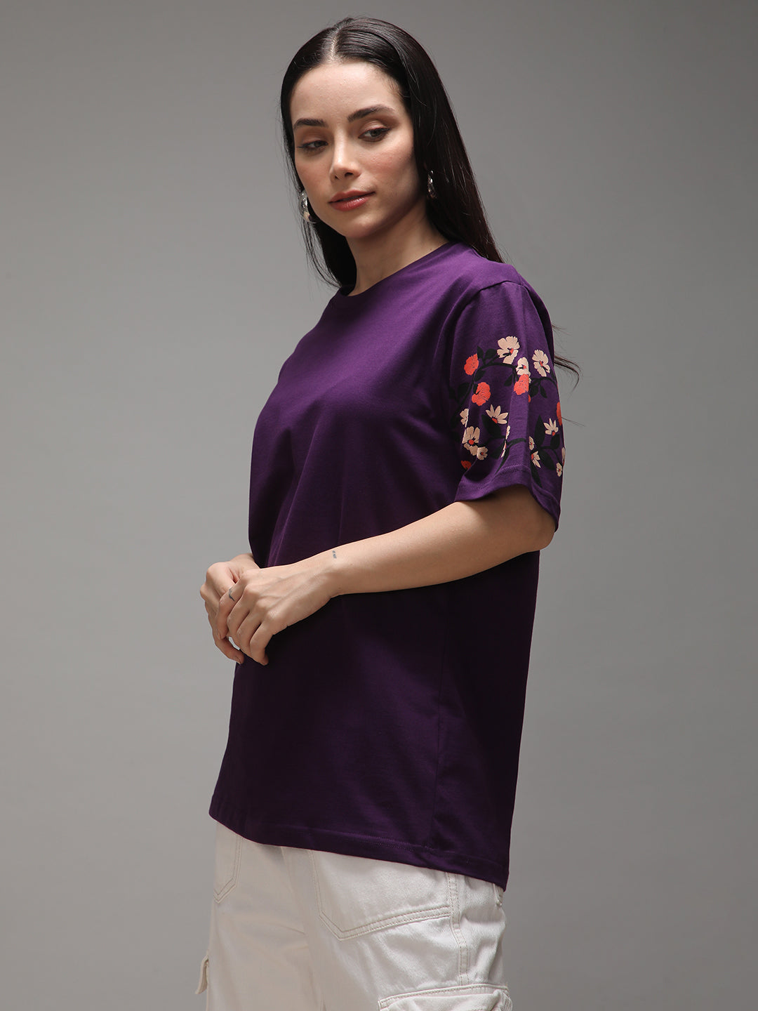 Womens Half Sleeve Round Neck Printed Oversized Fit Tshirts