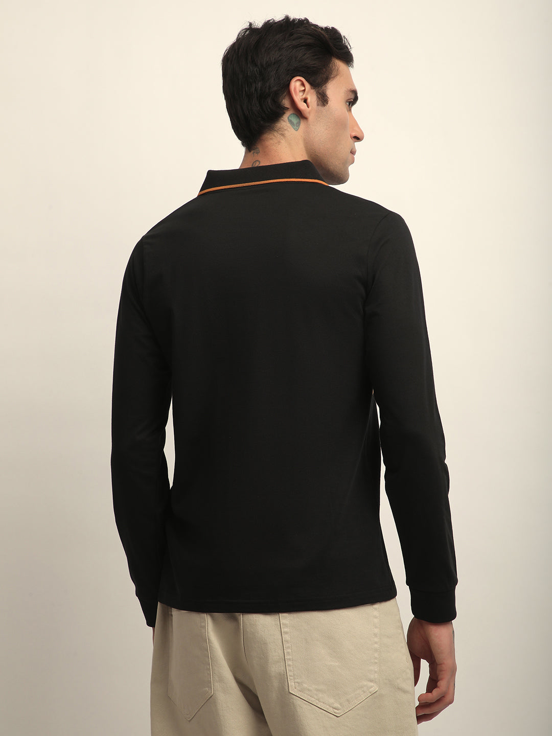 Mens Full Sleeve Polo Neck Self Design Regular Fit Tshirts