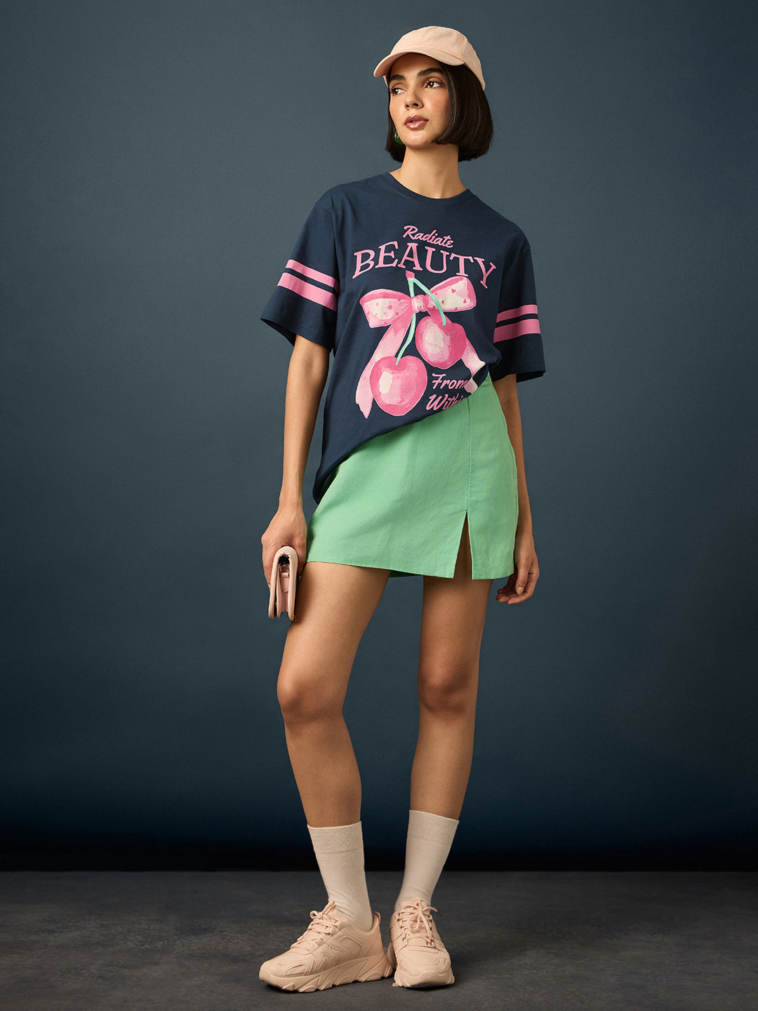 Womens Short Sleeve Printed Oversized Fit Tshirt 