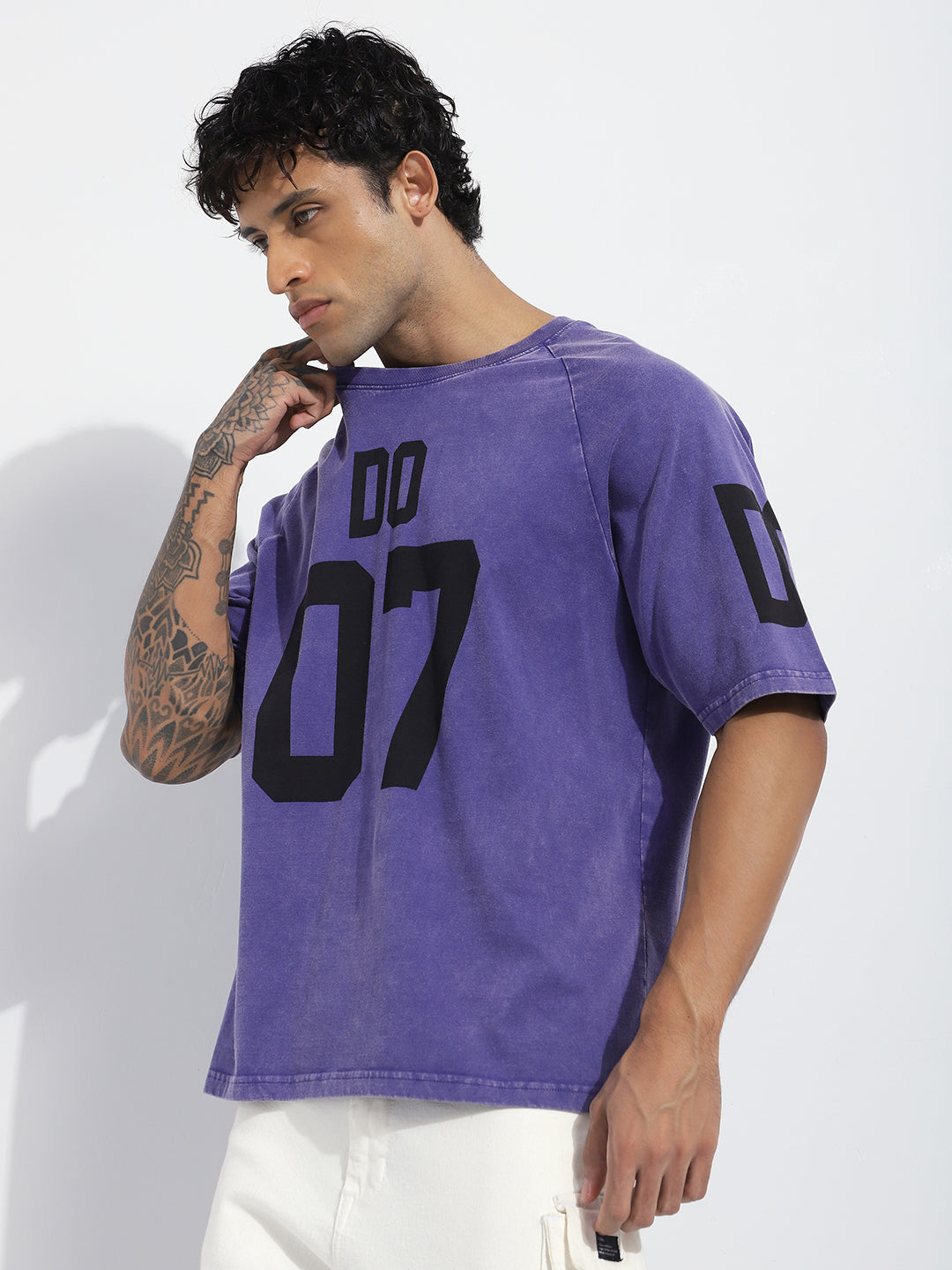 Mens Half Sleeve Round Neck Striped Oversized Fit Tshirts