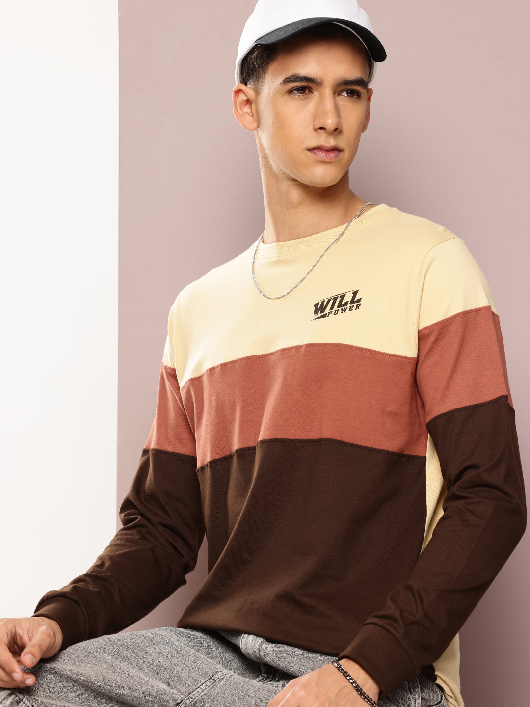 Mens Full Sleeve Round Neck Colourblocked Regular Fit Tshirts