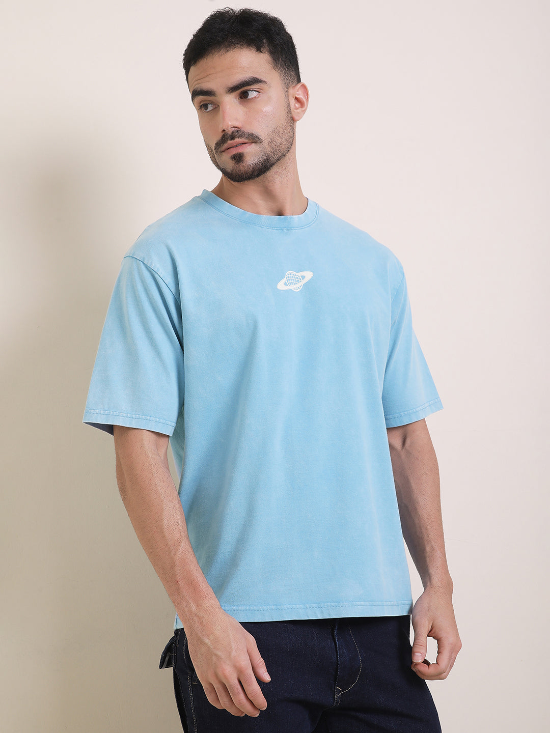 Mens Half Sleeve Round Neck Back Printed Oversized Fit Tshirts