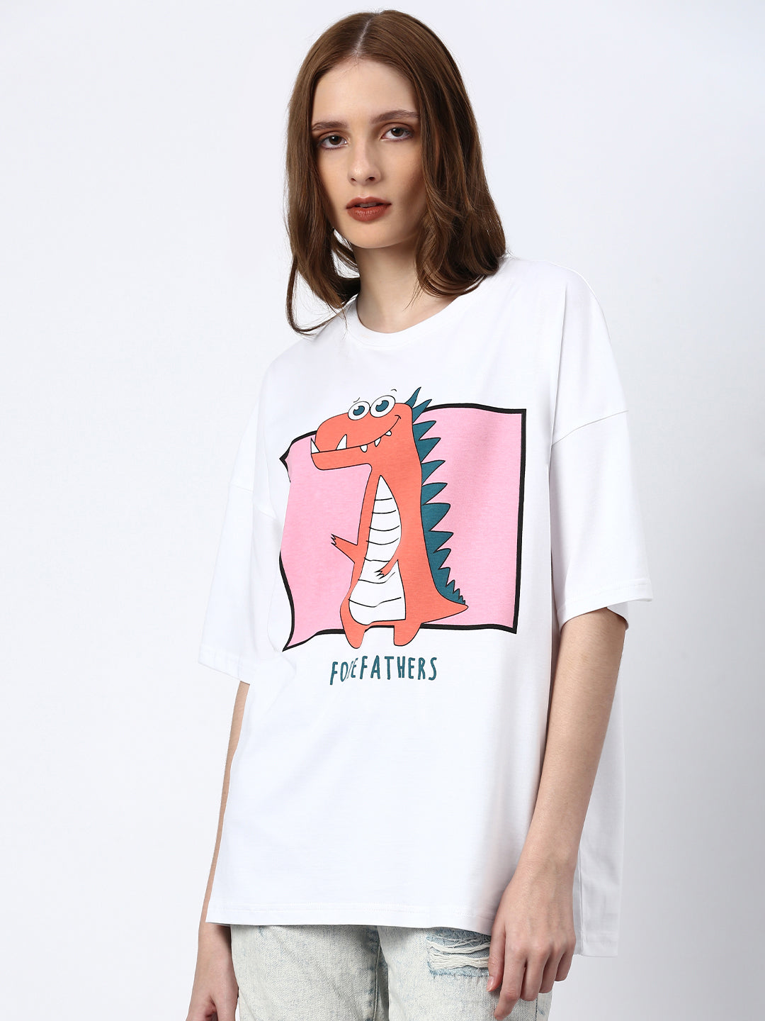 Womens Half Sleeve Drop Shoulder Printed Oversized Fit T-Shirts