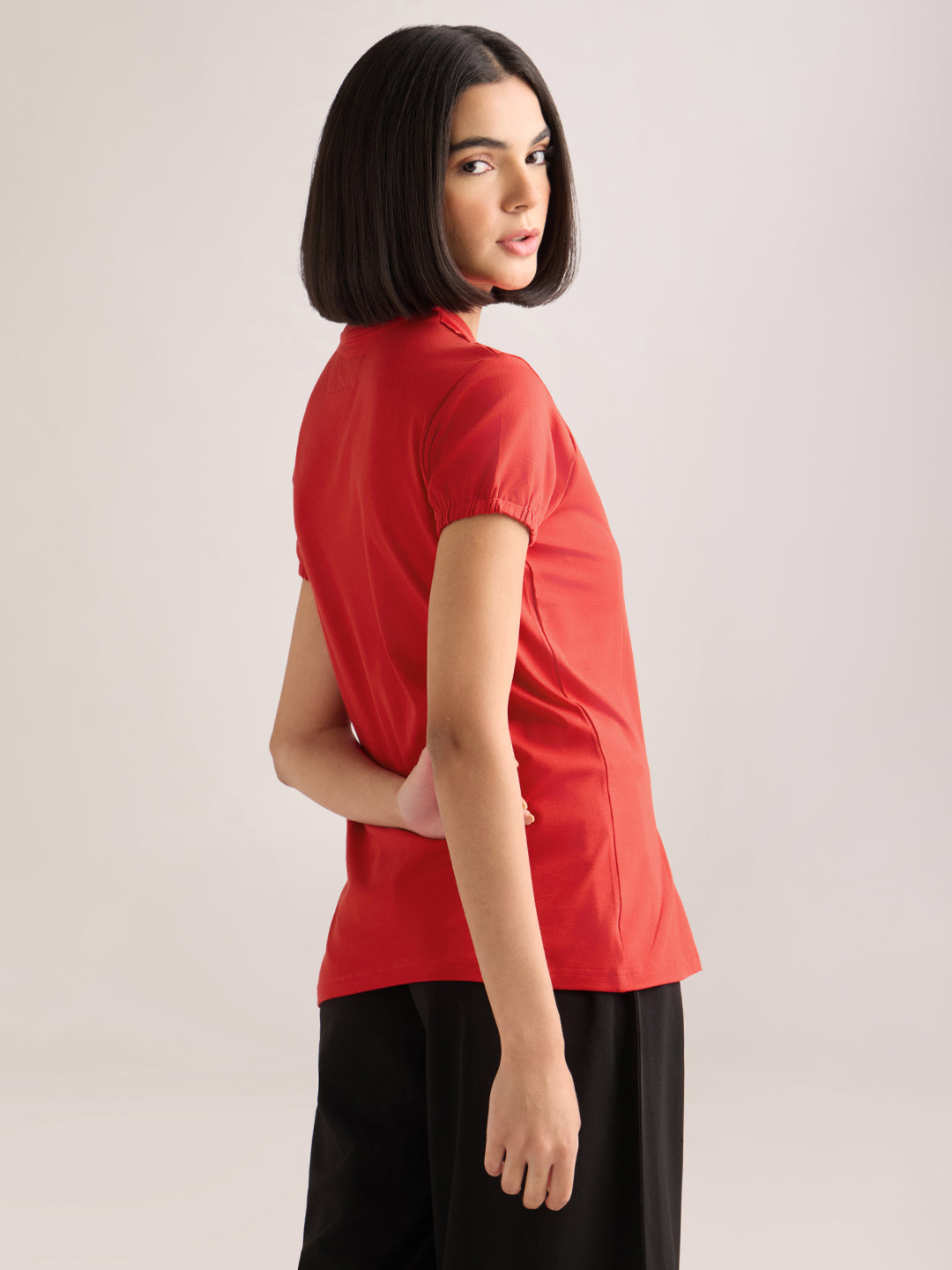 Womens Solid Regular Fit Lycra Jersey Round Neck Tshirt