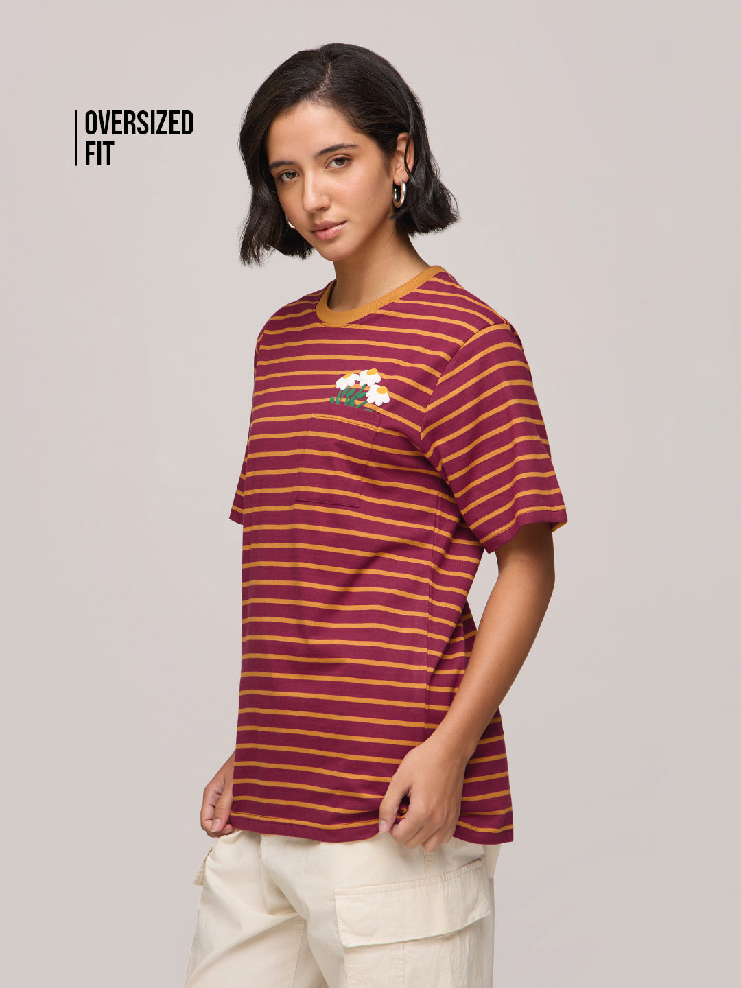 Womens Striped Oversized Fit Cotton T-Shirt