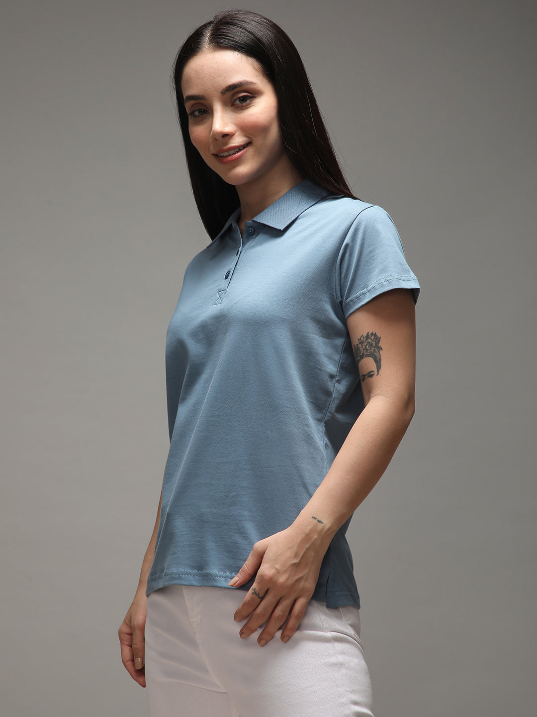 Womens Half Sleeve Polo Neck Solid Regular Fit Tshirts