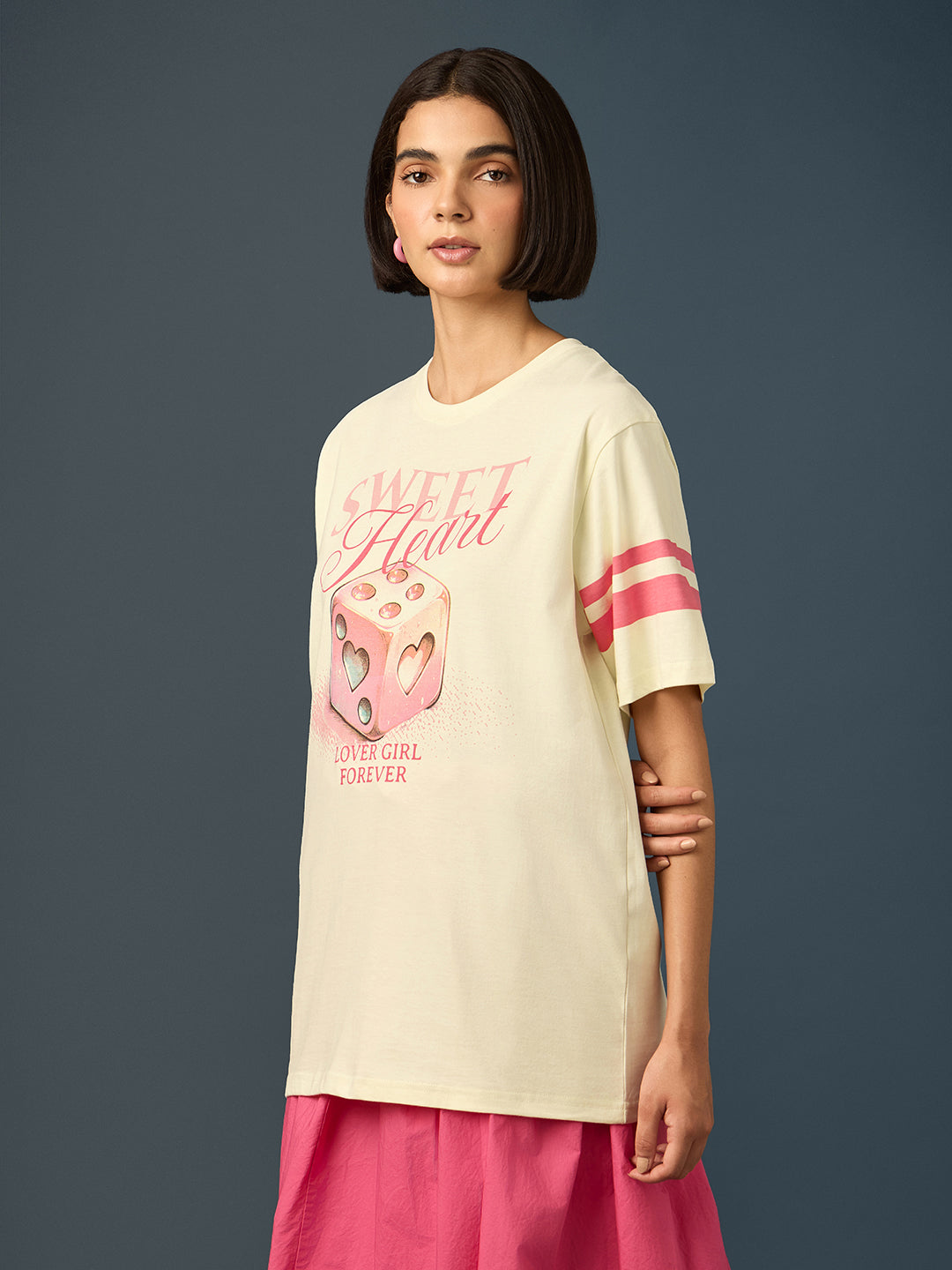 Womens Short Sleeve Printed Oversized Fit Tshirt 