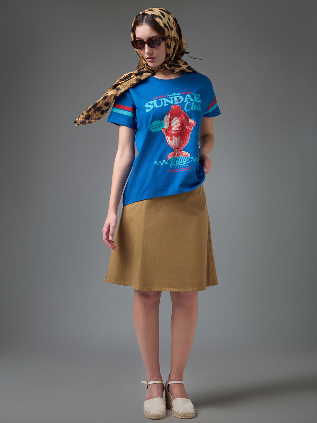 Womens Printed Round Neck Boxy Fit Tshirt