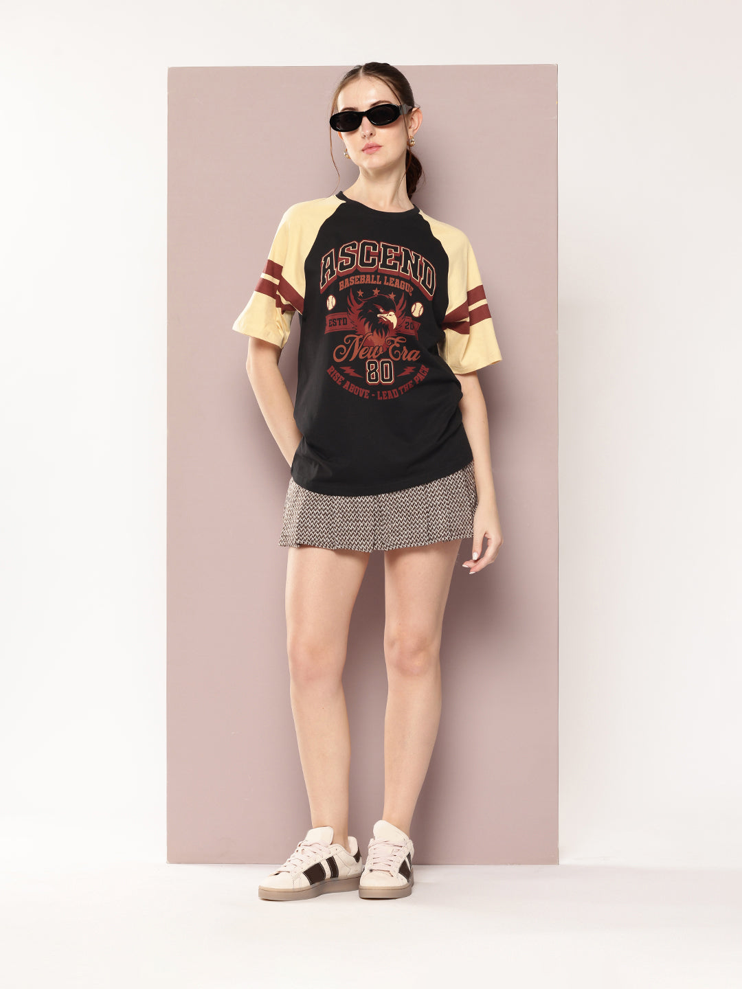 Womens Raglan Sleeve Printed Oversized Fit Tshirt