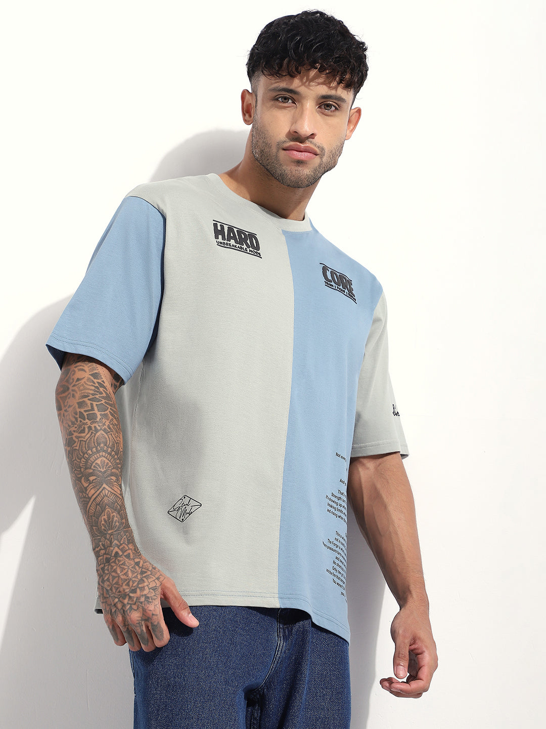 Mens Half Sleeve Round Neck Embellished Oversized Fit Tshirts