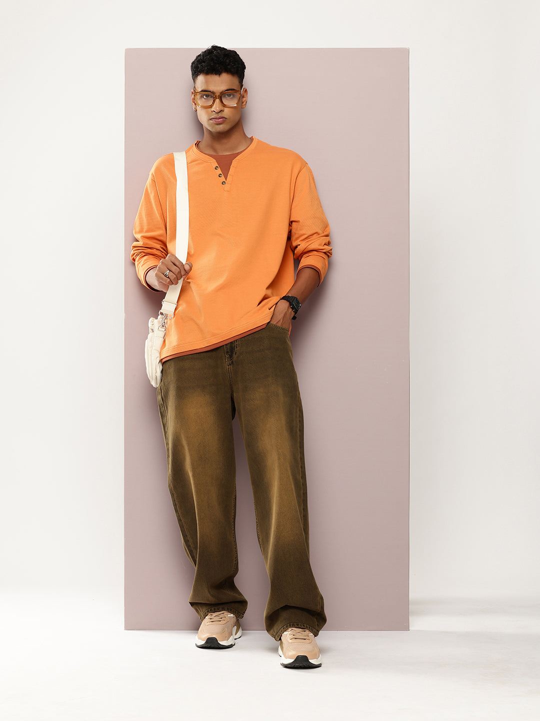 Mens Full Sleeve V-Neck Solid Oversized Fit Tshirts