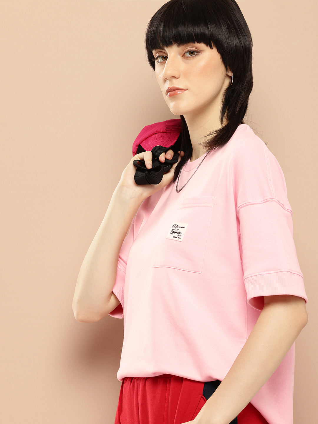 Womens Half Sleeve Round Neck Solid Oversized Fit Tshirts