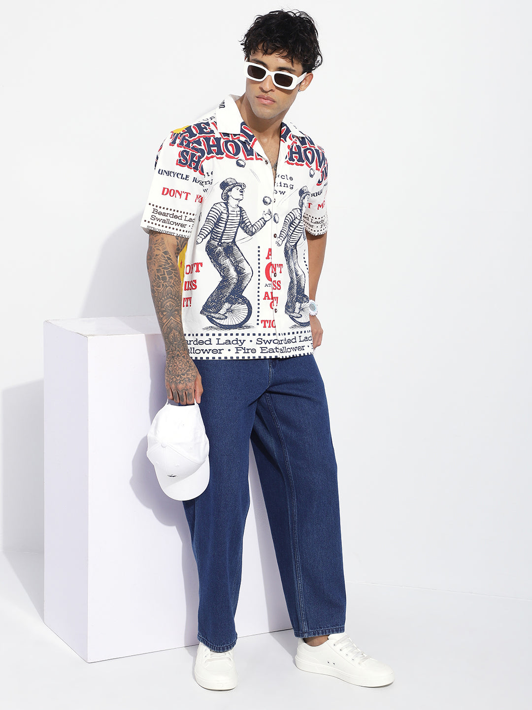 Men Boxy Regular Short Sleeve Printed White Shirt
