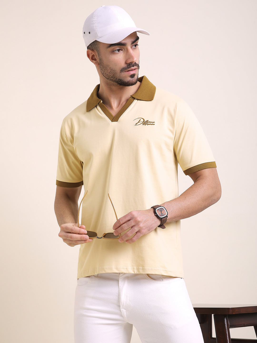 Mens Half Sleeve Polo Neck Back Embroidered Relaxed Fit Tshirts