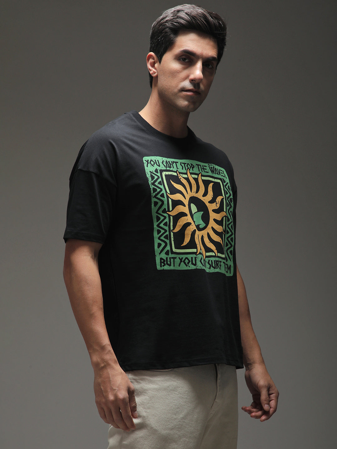 Mens Half Sleeve Drop Shoulder Printed Oversized Fit T-Shirts