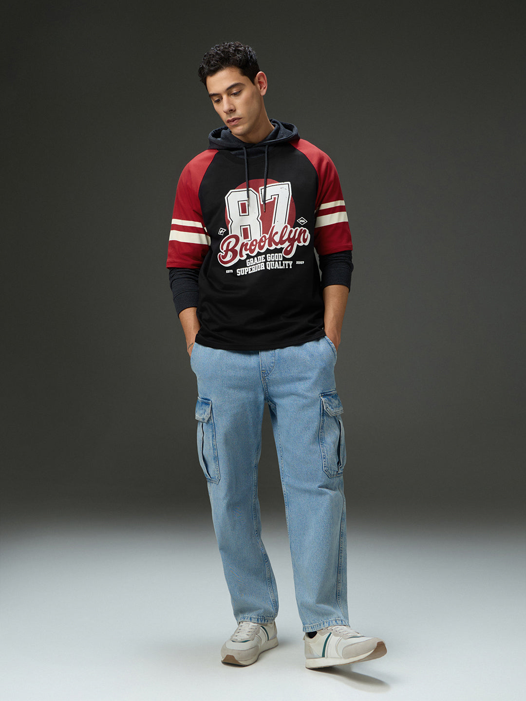 Mens Round Neck Raglan Sleeve Printed Oversized Fit Tshirt