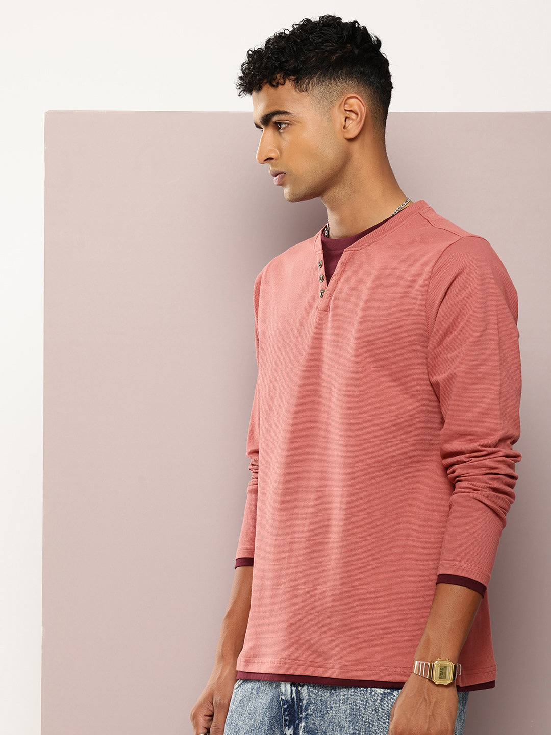 Mens Full Sleeve V-Neck Solid Regular Fit Tshirts
