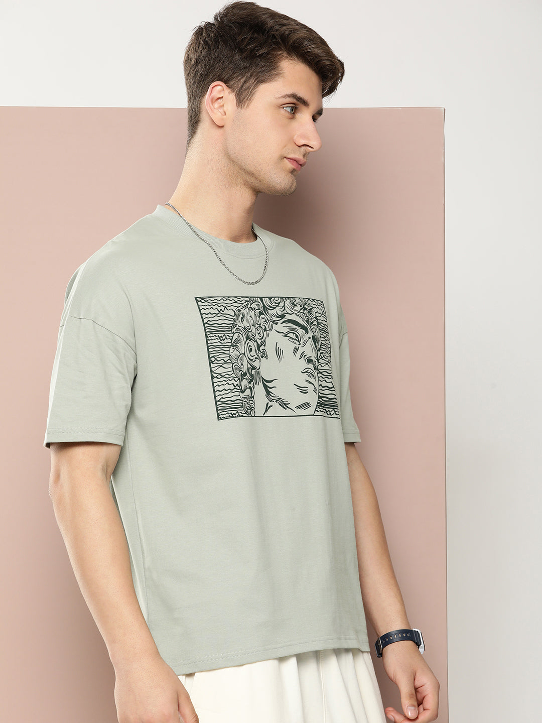 Mens Half Sleeve Drop Shoulder Printed Oversized Fit T-Shirts