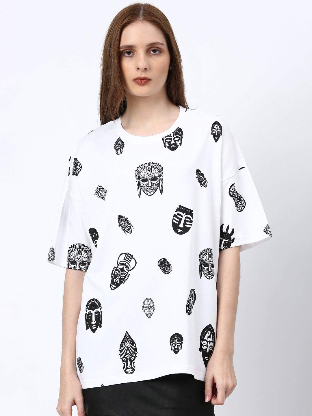 Womens Half Sleeve Drop Shoulder Printed Oversized Fit T-Shirts