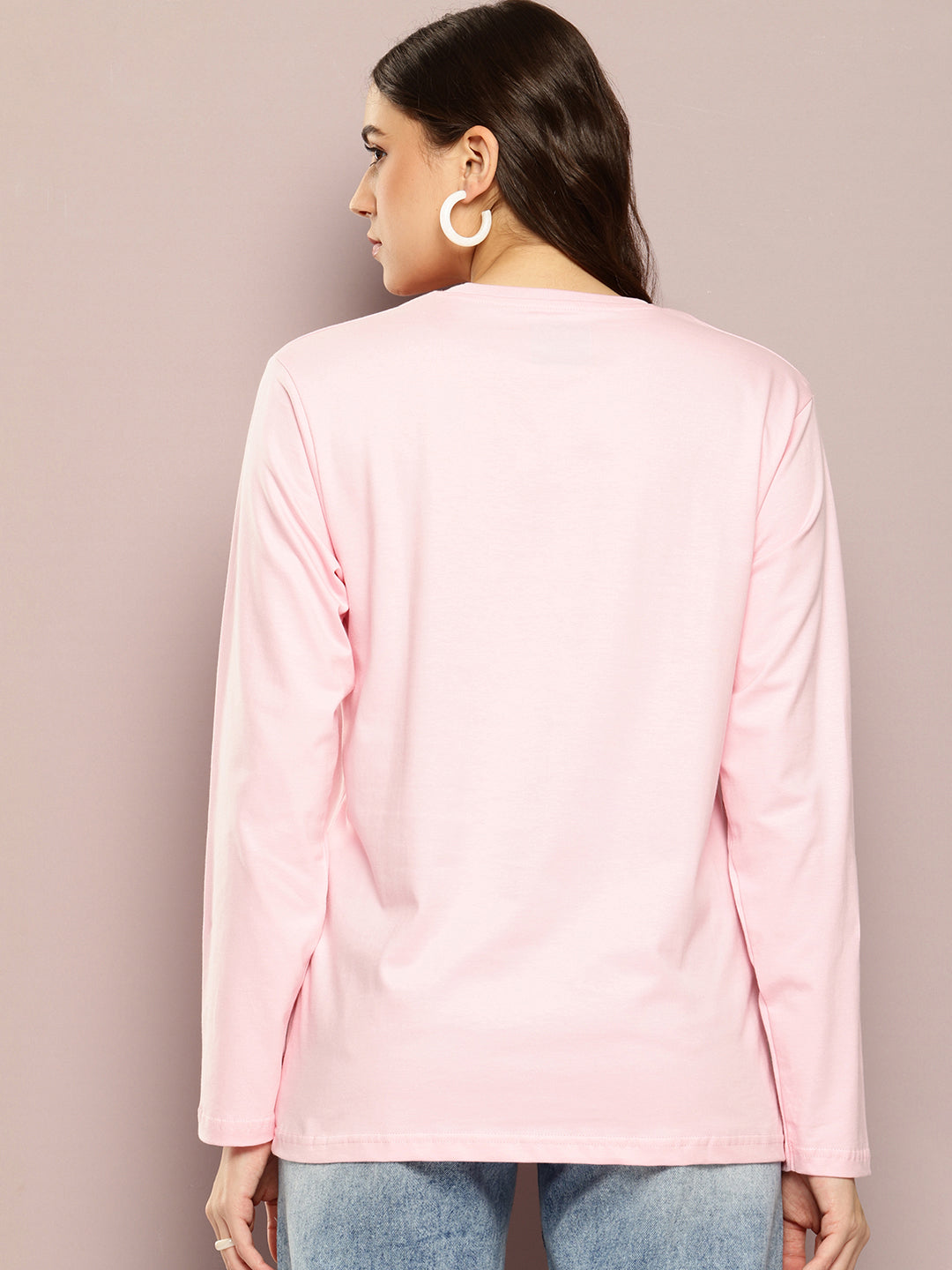 Womens Full Sleeve Round Neck Printed Oversized Fit Tshirts