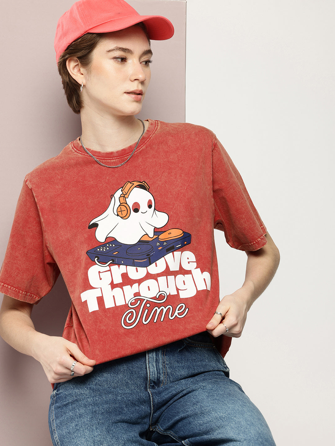 Womens Half Sleeve Round Neck Printed Oversized Fit Tshirts