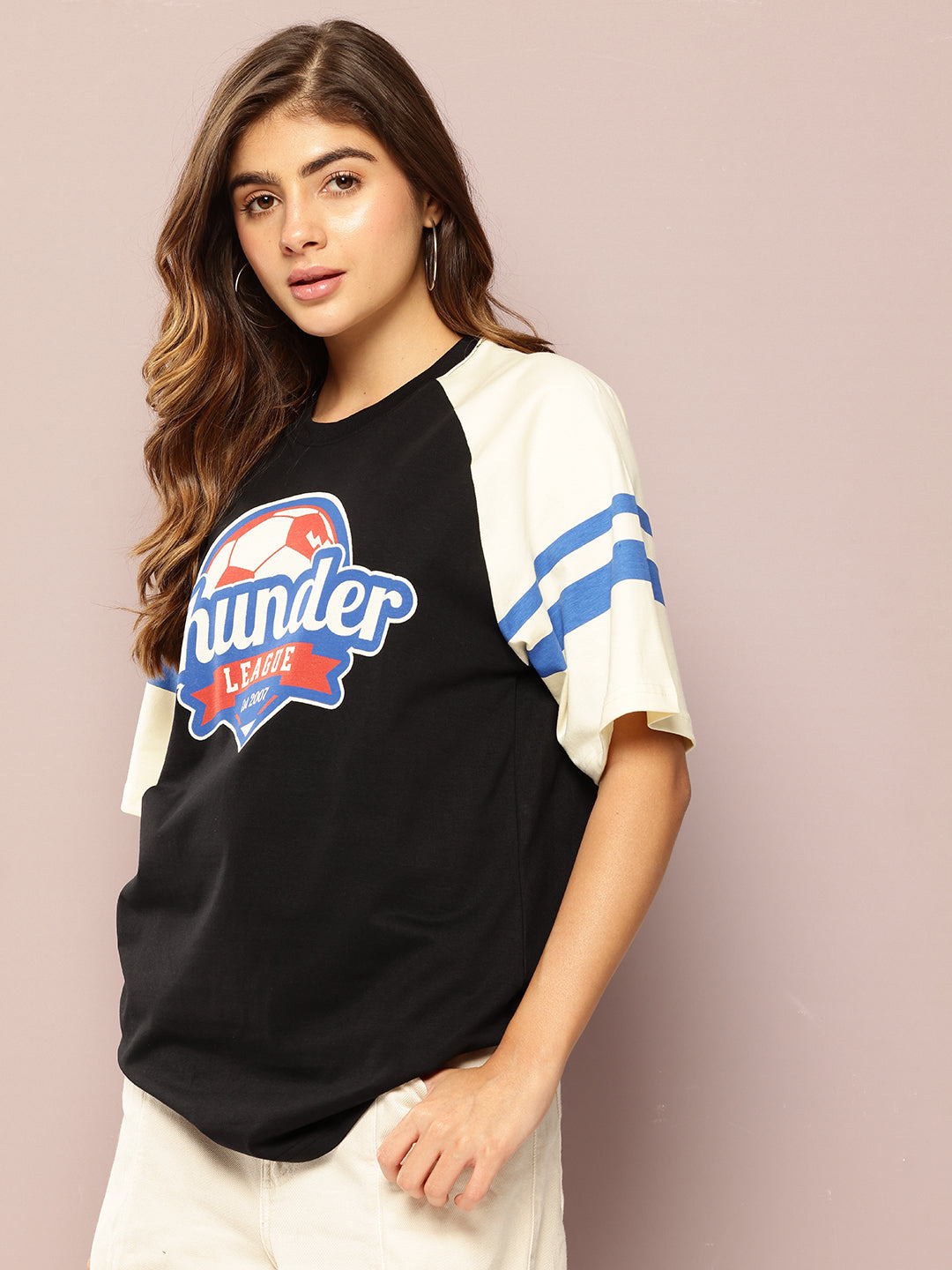 Womens Raglan Sleeve Printed Oversized Fit Tshirt