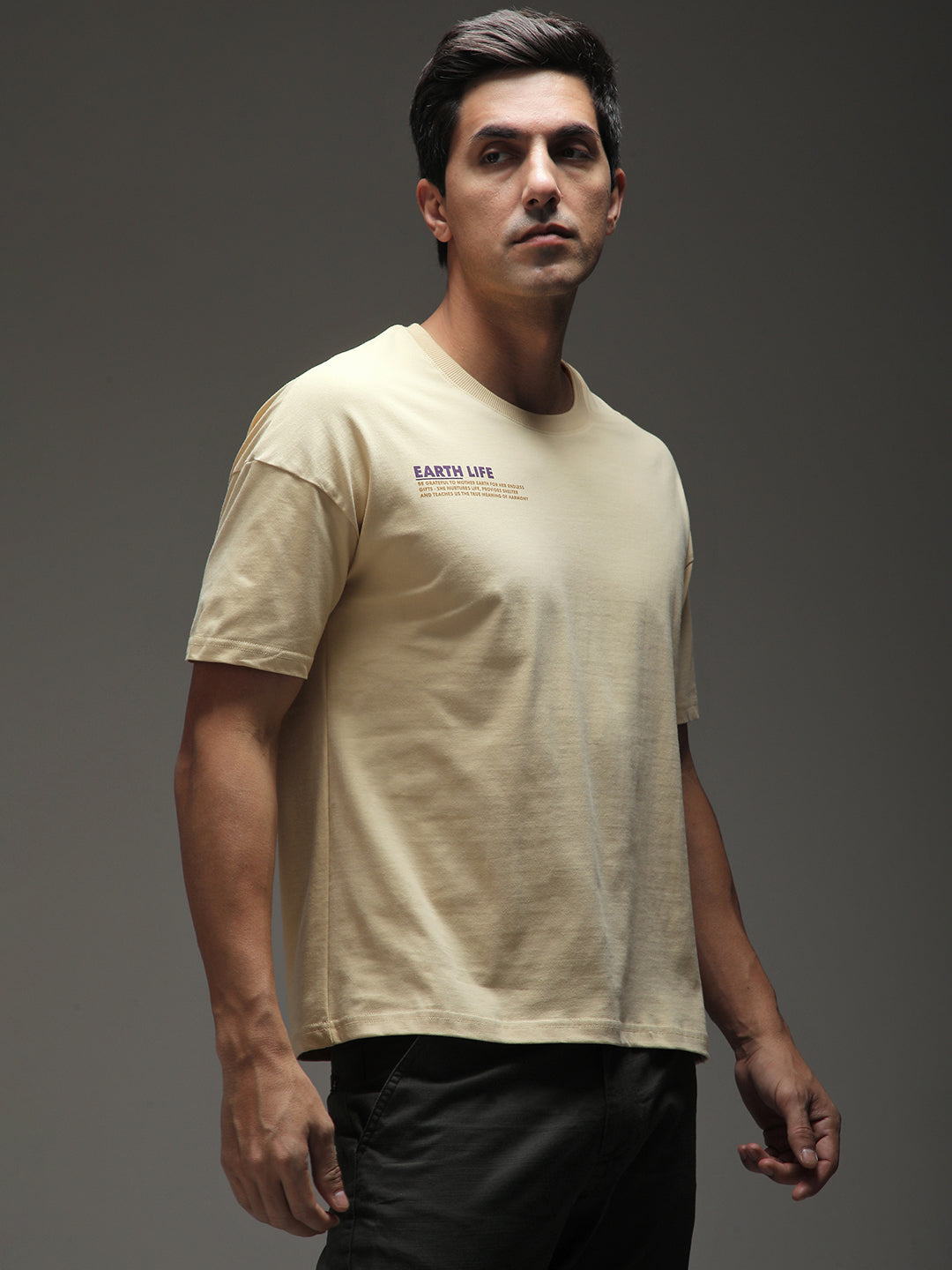 Mens Half Sleeve Drop Shoulder Printed Oversized Fit T-Shirts