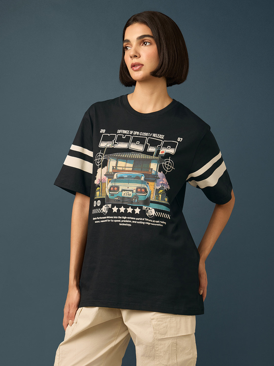 Womens Short Sleeve Printed Oversized Fit Tshirt 