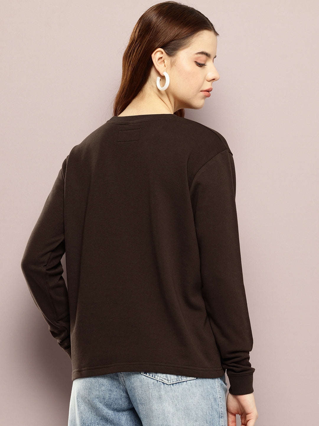 Womens Full Sleeve Round Neck Solid Boxy Fit Tshirts