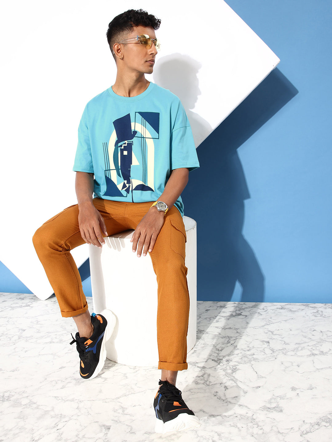 Mens Half Sleeve Drop Shoulder Printed Oversized Fit T-Shirts