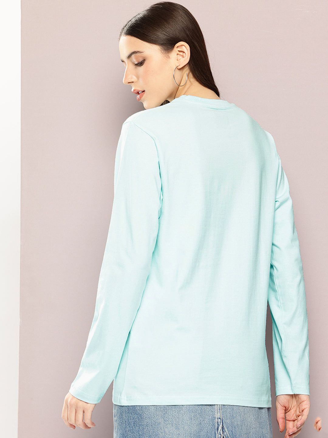 Womens Full Sleeve Round Neck Printed Oversized Fit Tshirts