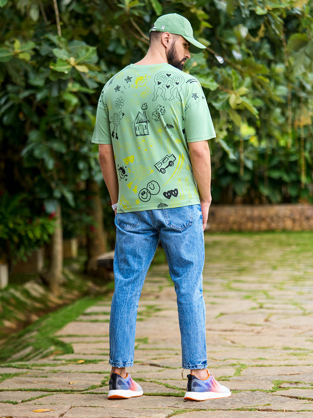 Mens Half Sleeve Drop Shoulder Printed Oversized Fit T-Shirts
