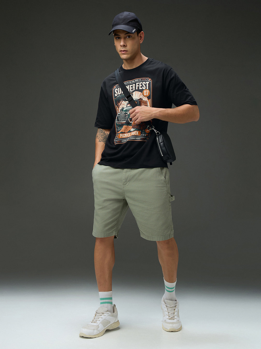Mens Round Neck Half Sleeve Printed Oversized Fit Tshirt
