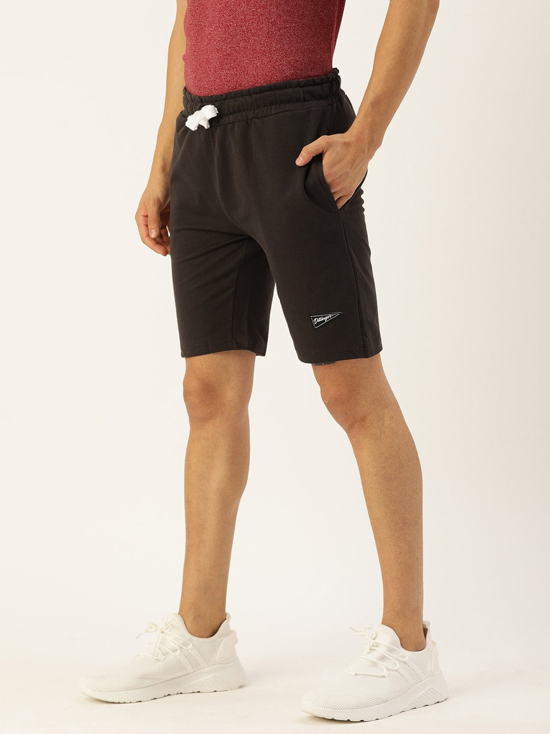 Men Grey Solid Mid-Rise Regular Shorts