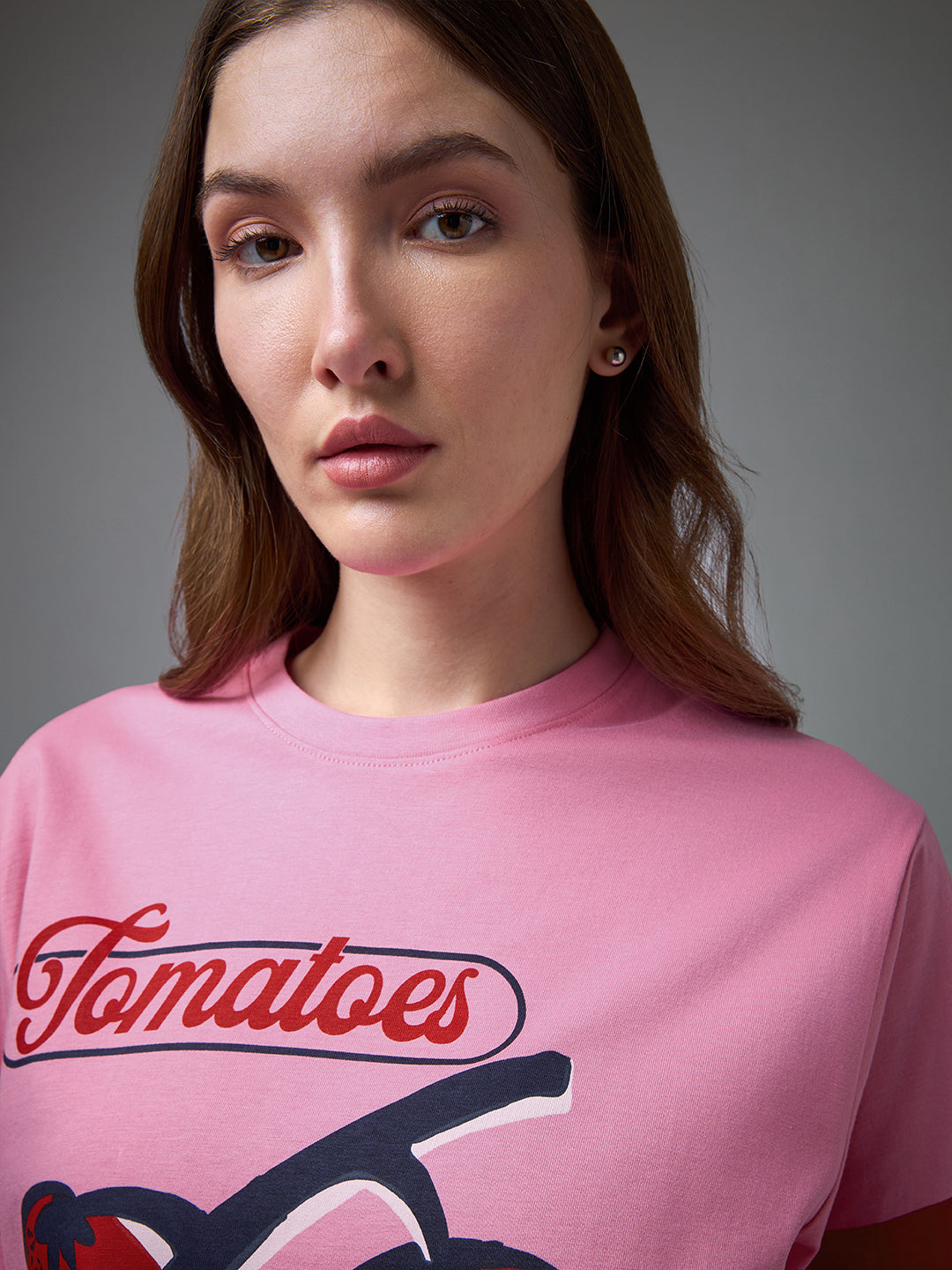 Womens Printed Round Neck Oversized Fit Tshirt